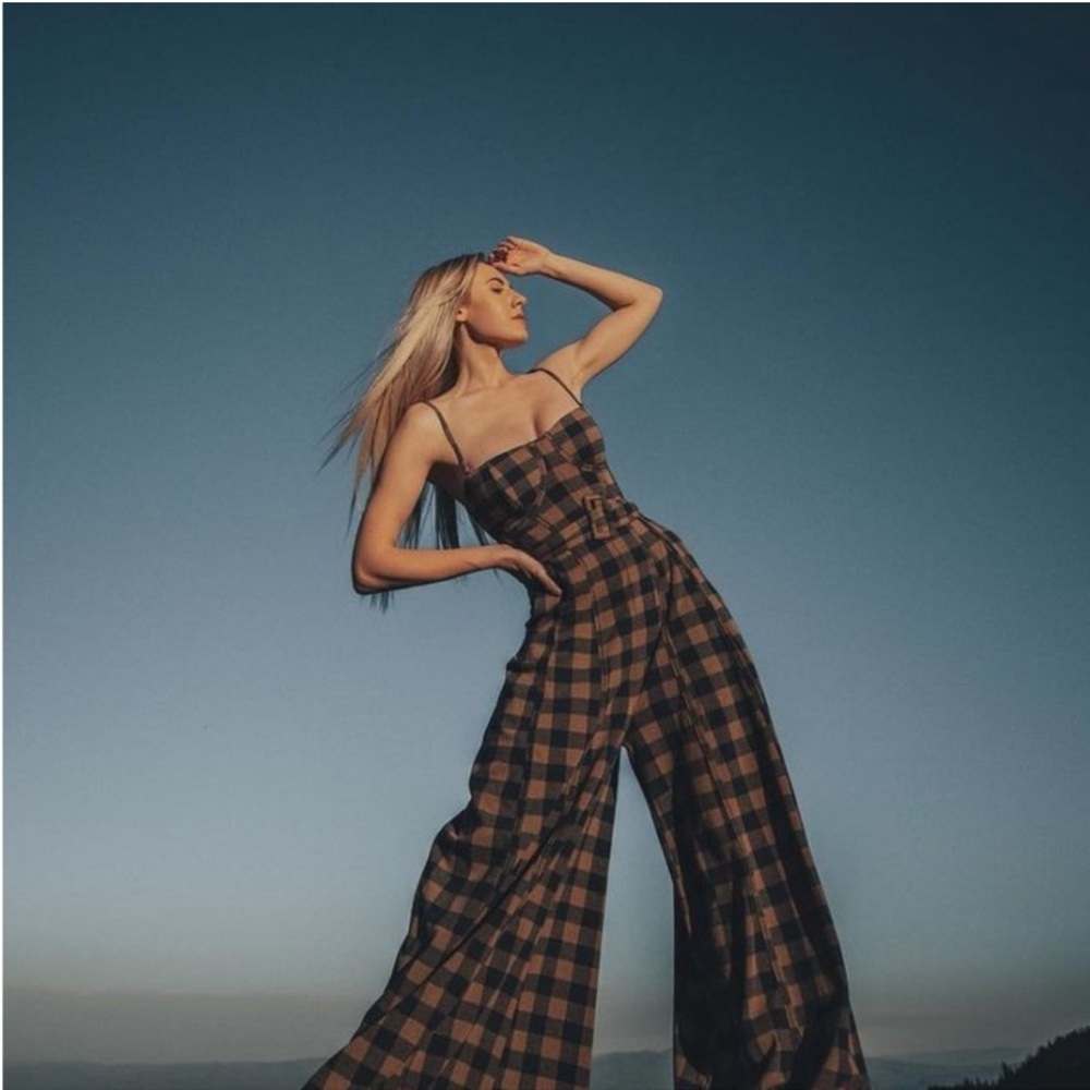 Free People Hold Me Tight wide leg plaid jumpsuit size large corset top NWT